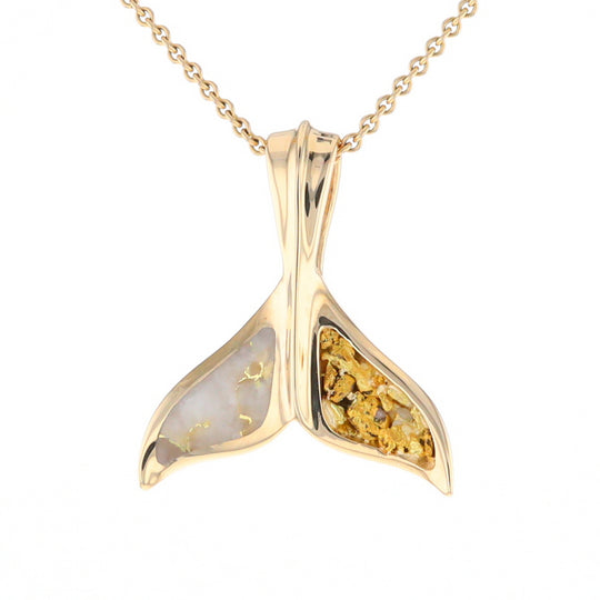 Whale Tail Necklaces Natural Gold Quartz and Nuggets Inlaid Pendant