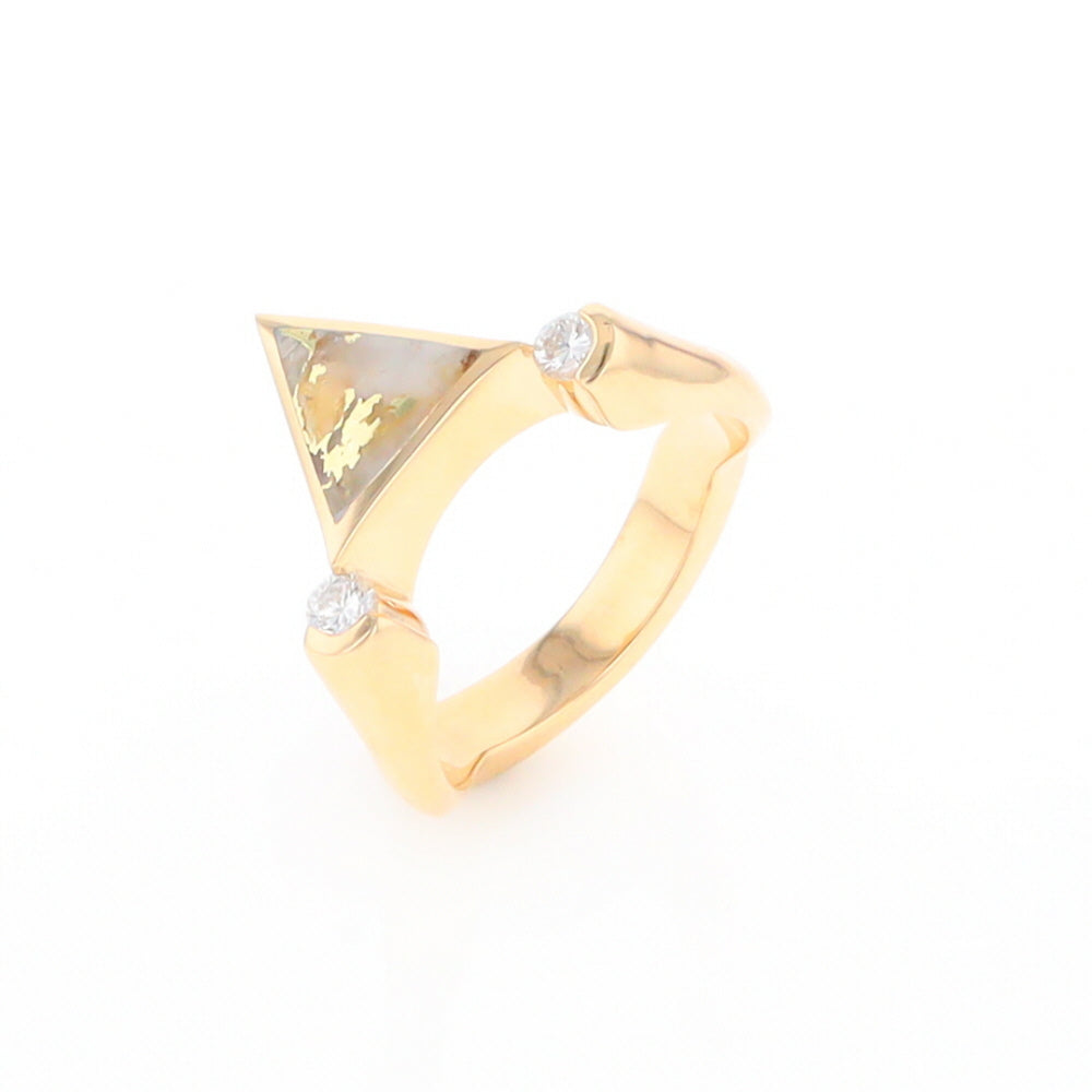 Gold Quartz Ring Triangle Inlaid Design With .14ctw Round Diamonds