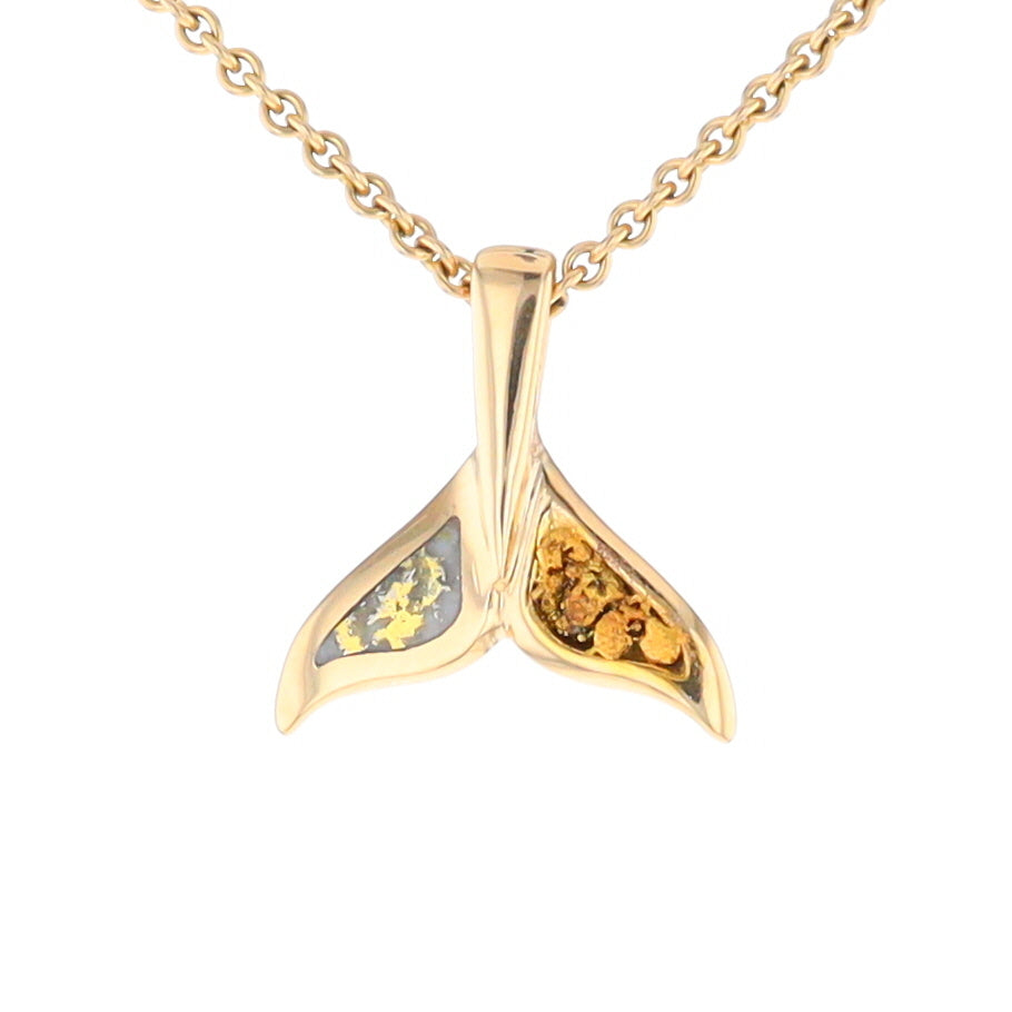 Whale Tail Necklaces Natural Gold Quartz and Nuggets Inlaid Pendant