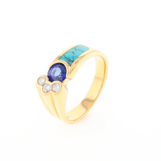 Turquoise Inlaid Ring with Sapphire and 0.23ctw Diamonds