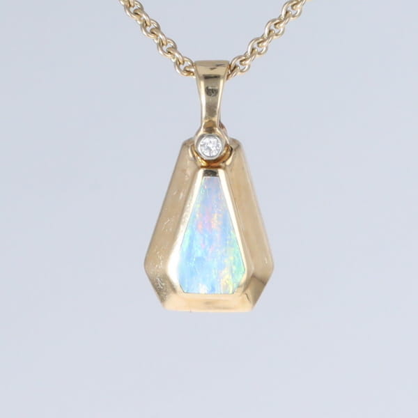 Opal Triangle Inlay with .02ctw Diamond Pendant