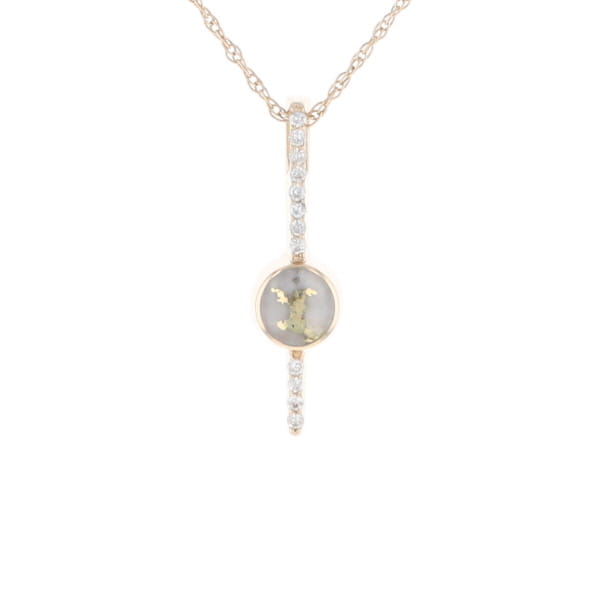 Diamond Bar Gold Quartz Round Inlaid Pendant G2