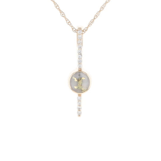 Diamond Bar Gold Quartz Round Inlaid Pendant G2
