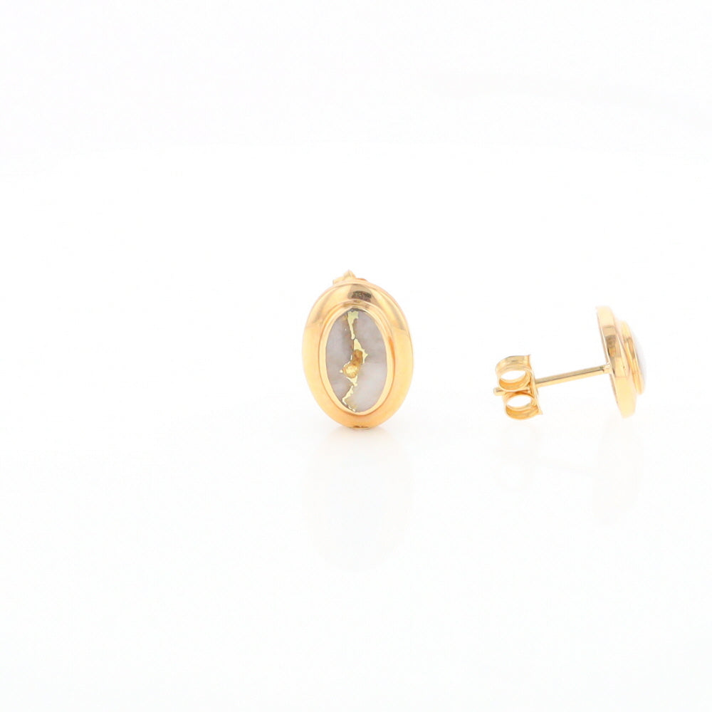 Gold Quartz Earrings Oval Inlaid Design Studs G2