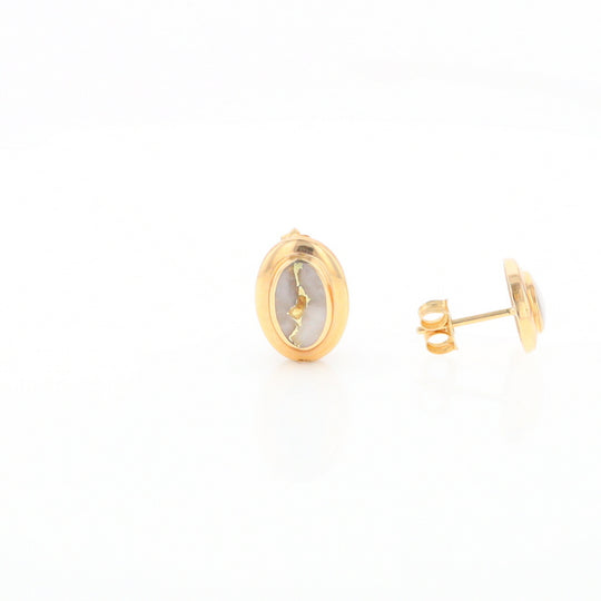 Gold Quartz Earrings Oval Inlaid Design Studs G2