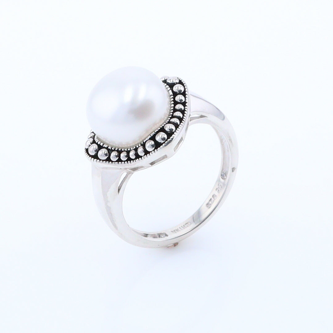 Pearl with Milgrain Halo Ring