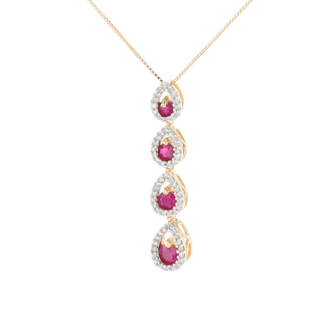 Ruby Drop Necklace with Pear Shaped Diamond Halos