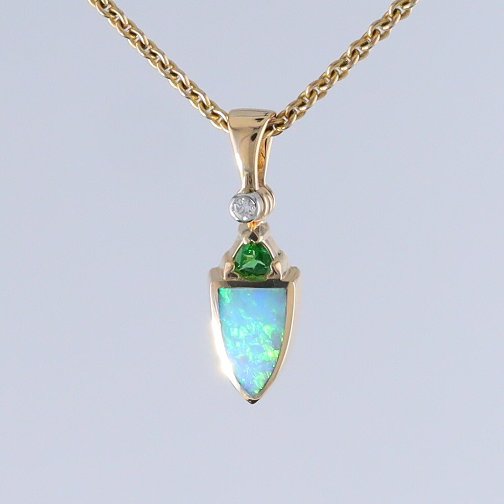 Opal Shield Pendant with Tsavorite