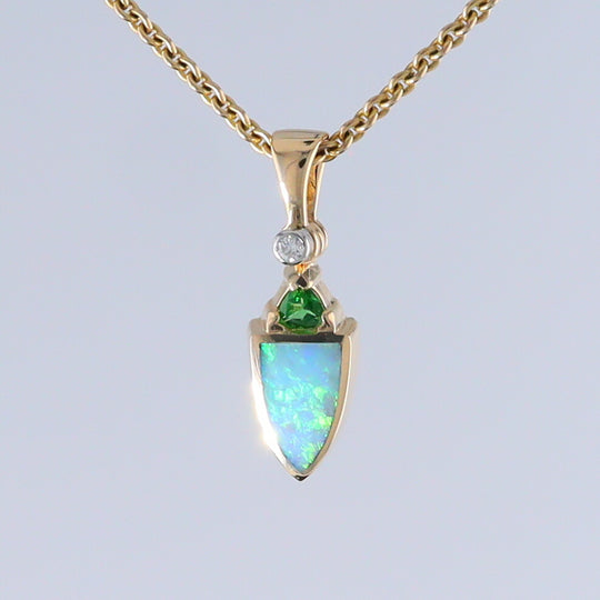 Opal Shield Pendant with Tsavorite