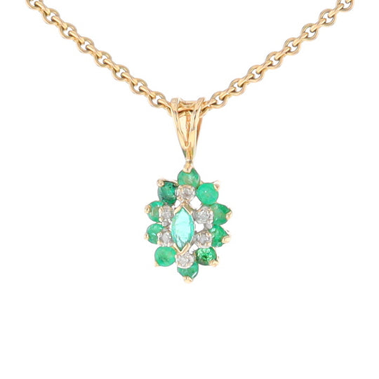 Marquise Shaped Emerald and Diamond Pendant