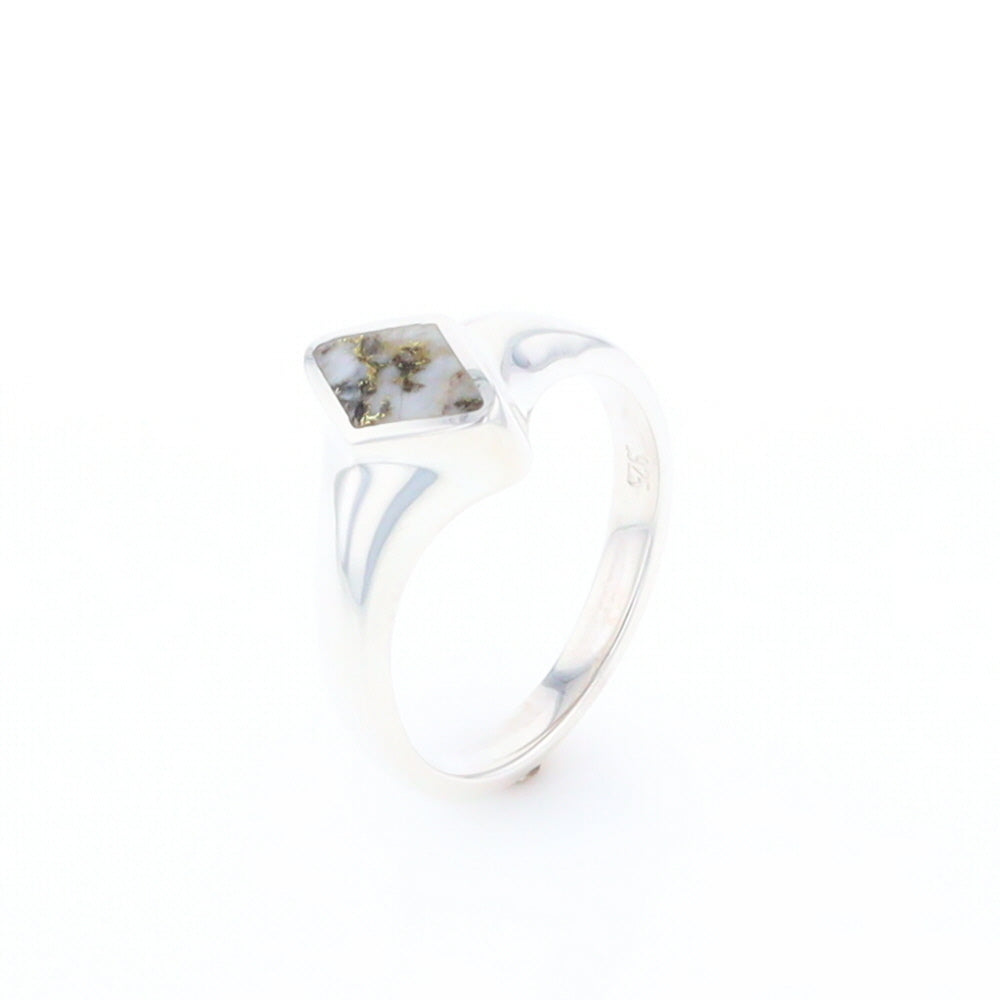 Sterling Silver Gold Quartz Inlaid Diamond Shaped Ring - G3