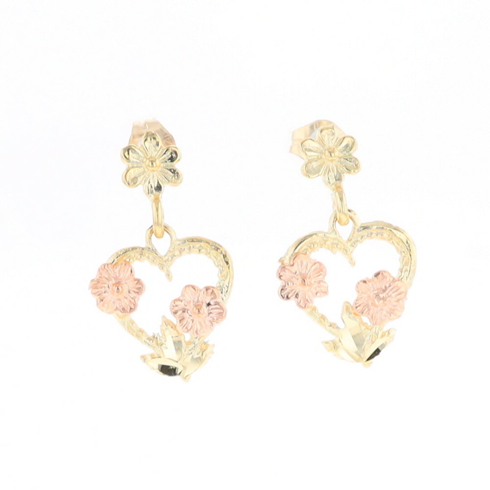 Black Hills Gold Heart & Flower Drop Earrings