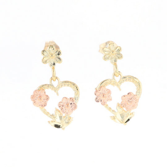 Black Hills Gold Heart & Flower Drop Earrings