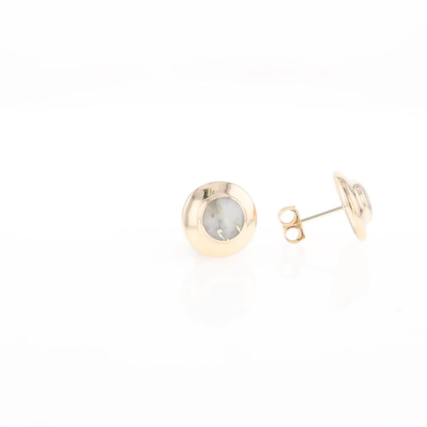 Gold Quartz Earrings Round Inlaid Design