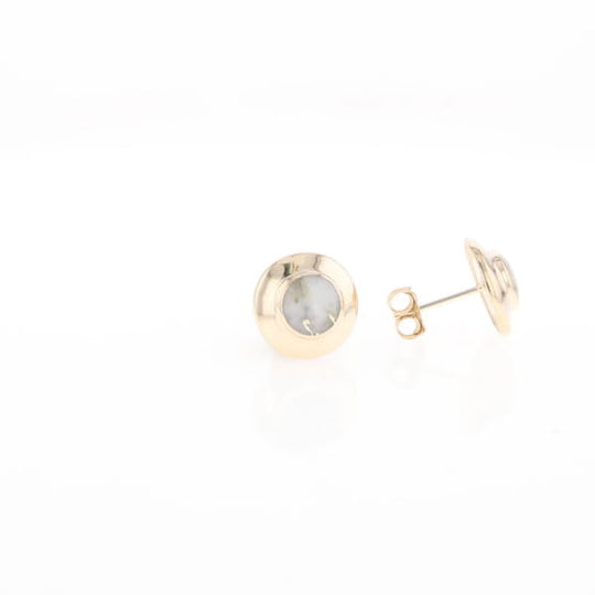 Gold Quartz Earrings Round Inlaid Design