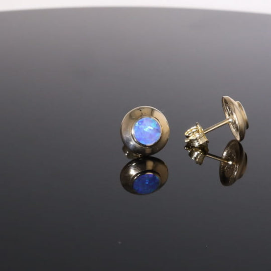 Opal Earrings Round Inlaid Design Studs