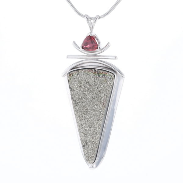 Druzy Quartz & Pink Trillion Tourmaline Necklace