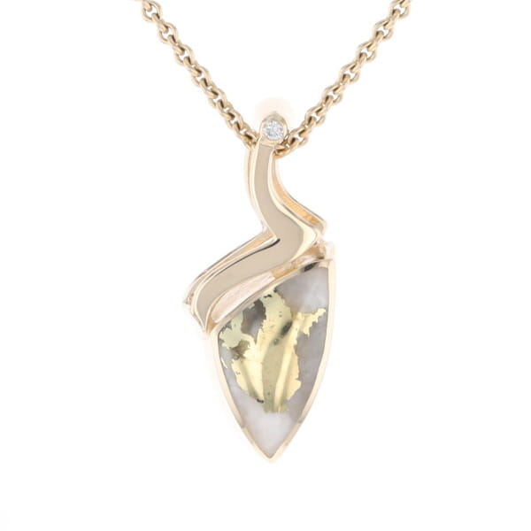 Gold Quartz Triangulare Inlaid Pendant with Diamond Accent