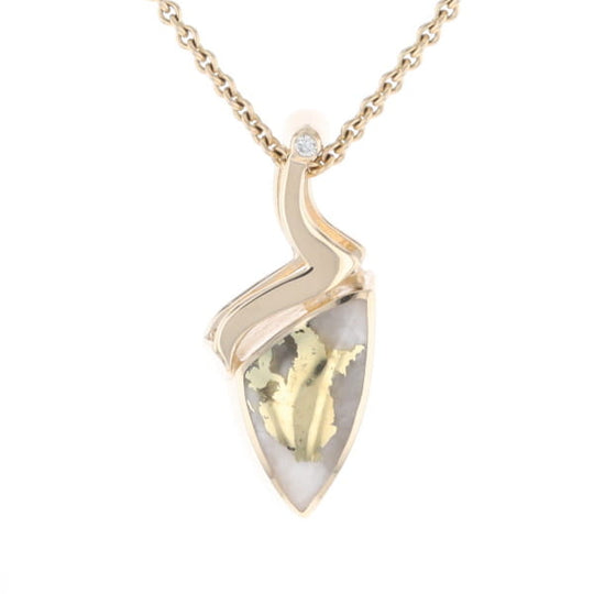 Gold Quartz Triangulare Inlaid Pendant with Diamond Accent