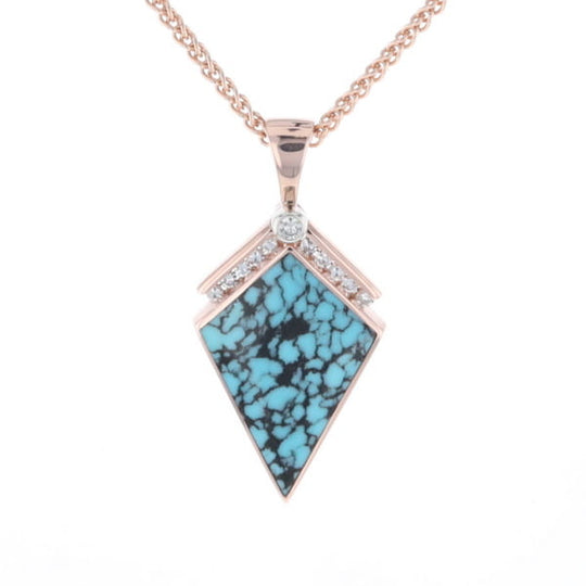 Turquoise Kite Shaped Inlaid Pendant with 0.19ctw Diamonds