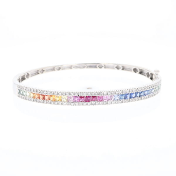 Multi-color Sapphire Cuff Bracelet with Diamond Accents