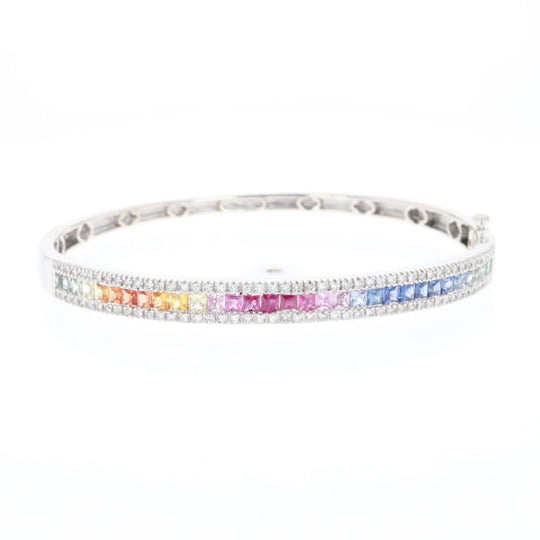 Multi-color Sapphire Cuff Bracelet with Diamond Accents