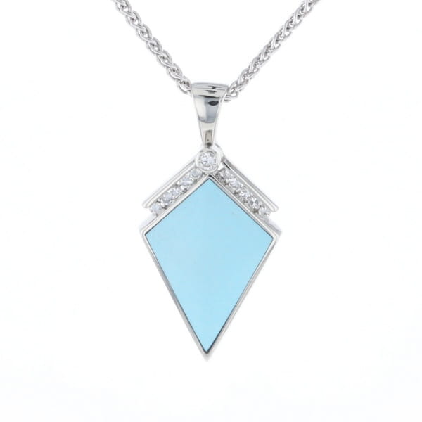 Sleeping Beauty Turquoise Kite Shaped Inlaid Pendant with 0.19ctw Diamonds