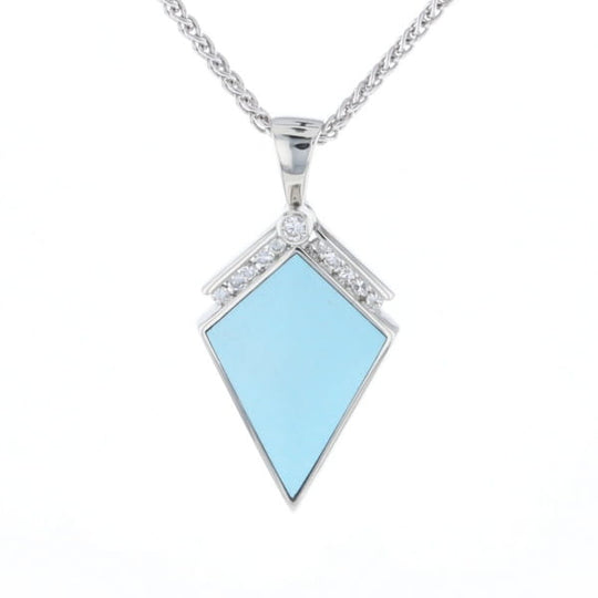 Sleeping Beauty Turquoise Kite Shaped Inlaid Pendant with 0.19ctw Diamonds