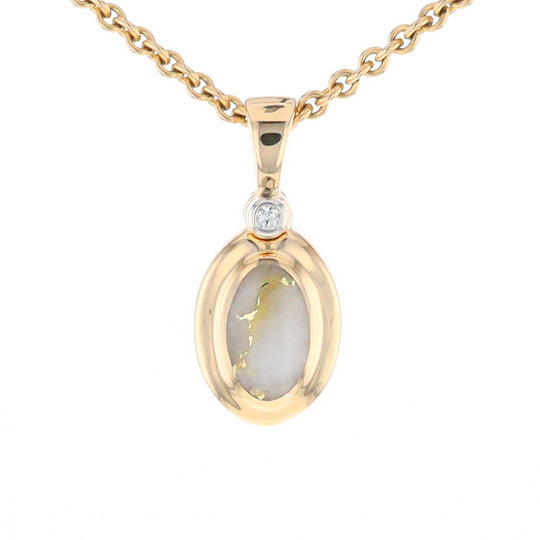 Gold Quartz Oval Inlaid Pendant with .02ct Diamond