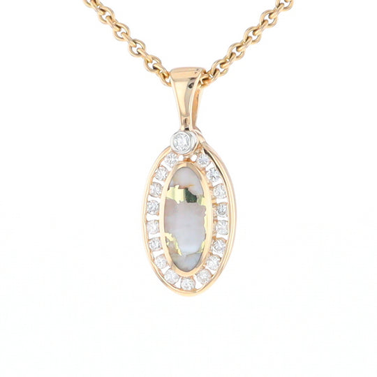 Gold Quartz Pendant Oval Inlaid with .22ctw Round Diamonds Halo