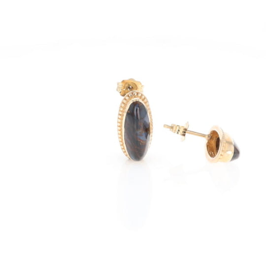 Natural pietersite oval inlaid milgrain earrings