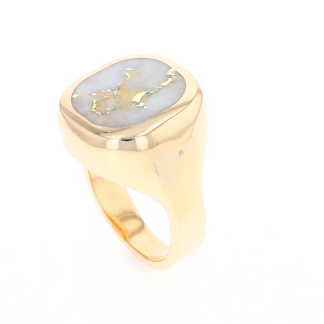 Gold Quartz Ring, Rectangle Inlaid Center