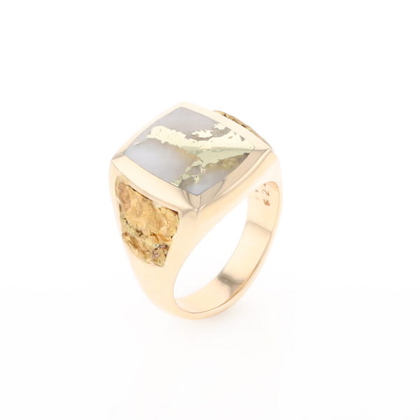 Gold Quartz Ring Double Side Natural Nuggets Rectangle Inlaid Center G1