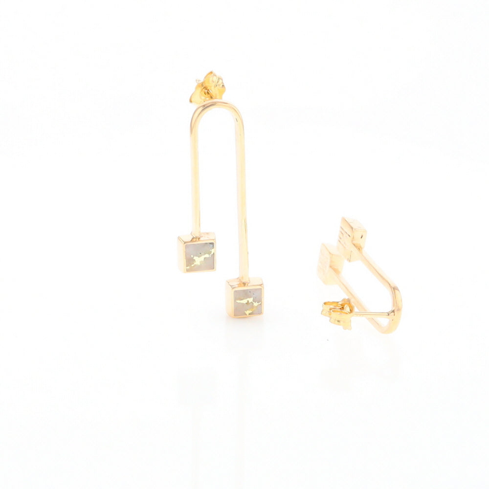 Gold Quartz Double Square Curved Bar Earrings - G2