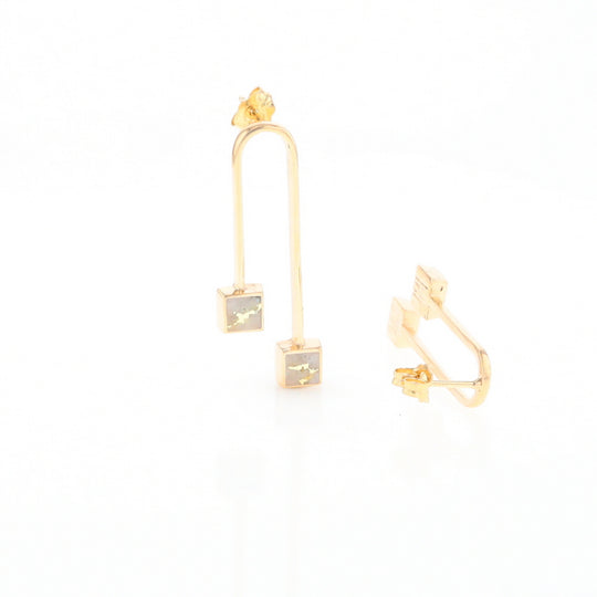 Gold Quartz Double Square Curved Bar Earrings - G2