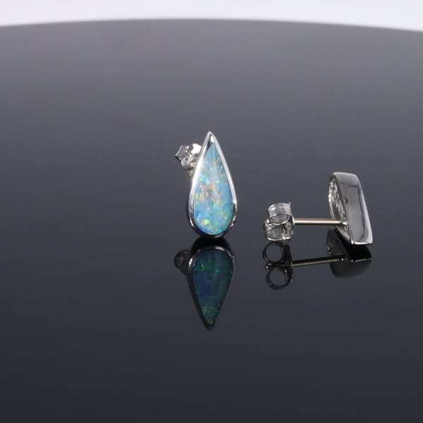 Opal Earrings Tear Drop Inlaid Design Studs