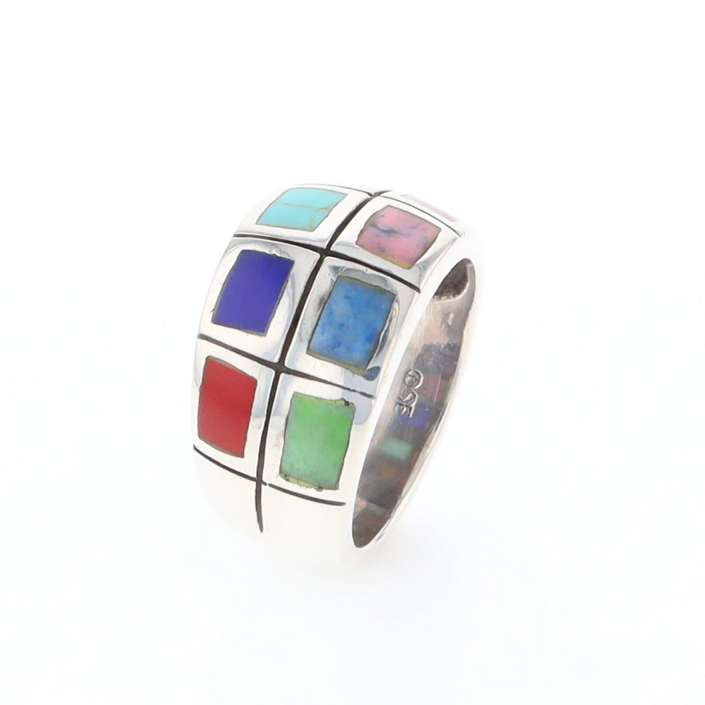 Native Silver Multi Stone Inlaid Ring