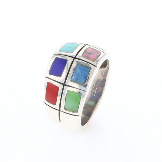 Native Silver Multi Stone Inlaid Ring