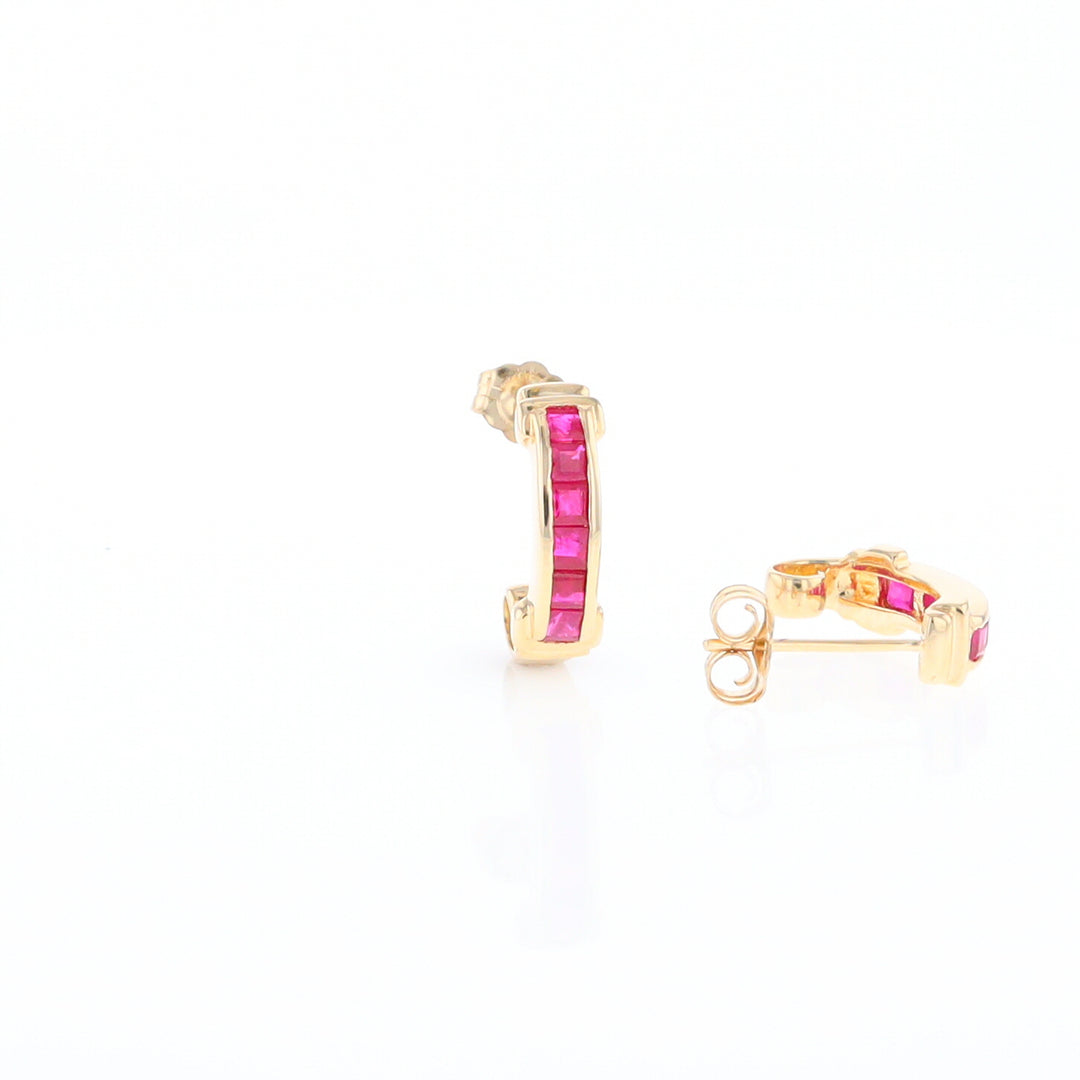 Channel Ruby Semi-Hoop Earrings