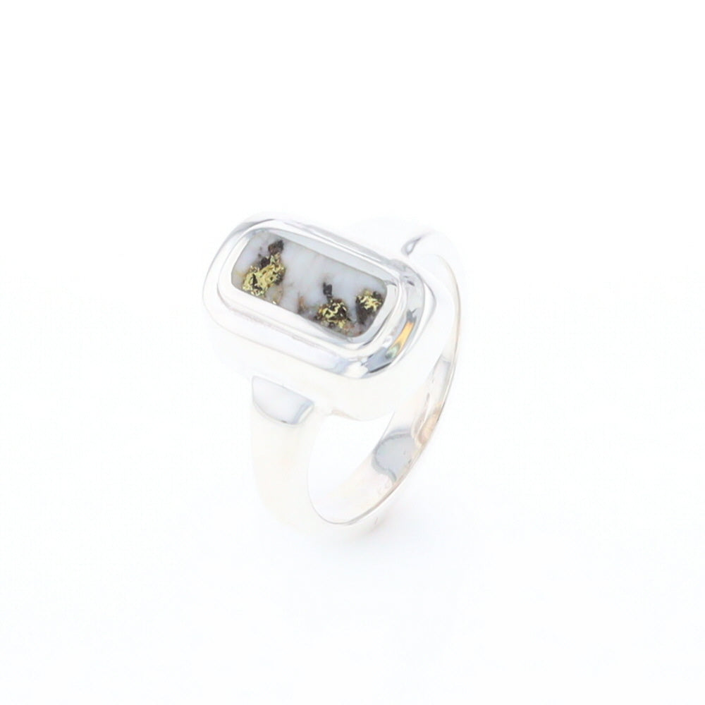 Sterling Silver Gold Quartz Inlaid Rectangular Ring - G3