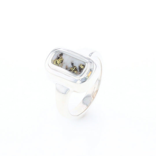 Sterling Silver Gold Quartz Inlaid Rectangular Ring - G3