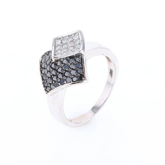 Double Pavé Black and White Diamond Ring