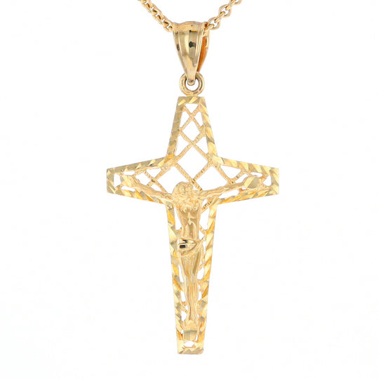 Gold Mesh Crucifix Pendant