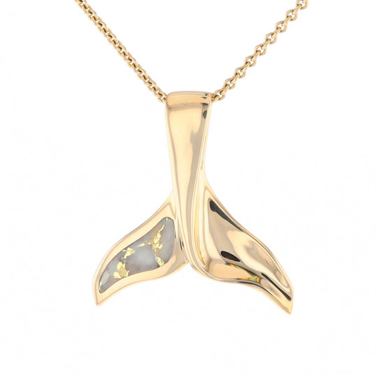 Whale Tail Natural Gold Quartz Single Side Inlaid Pendant