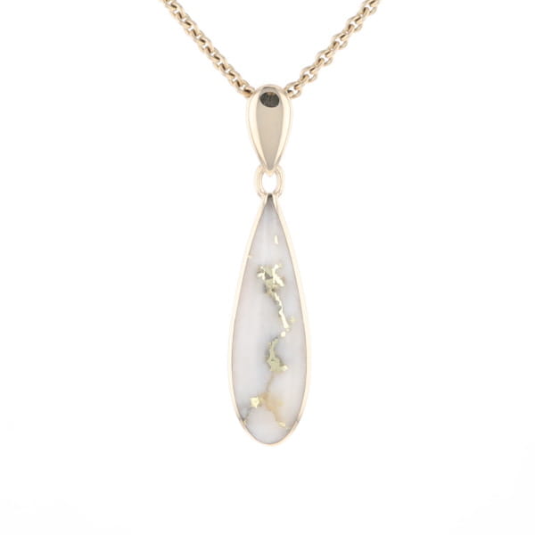 Gold Quartz Pendant Tear Drop Inlaid Design G1