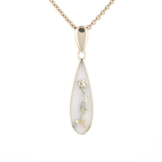 Gold Quartz Pendant Tear Drop Inlaid Design G1