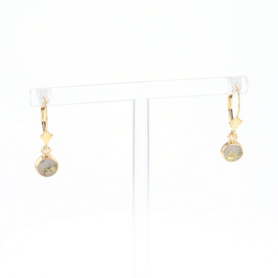 Gold Quartz Earrings Round Inlaid Design Lever Backs