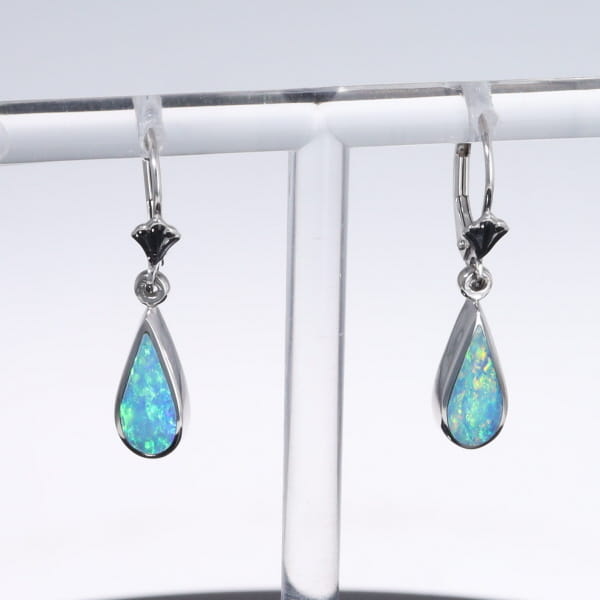 Opal Earrings Tear Drop Inlaid Design Lever Backs
