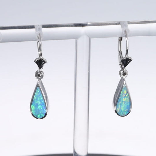 Opal Earrings Tear Drop Inlaid Design Lever Backs