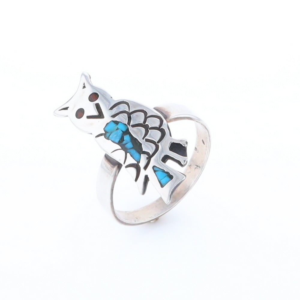 Crushed Coral & Turquoise Owl Ring